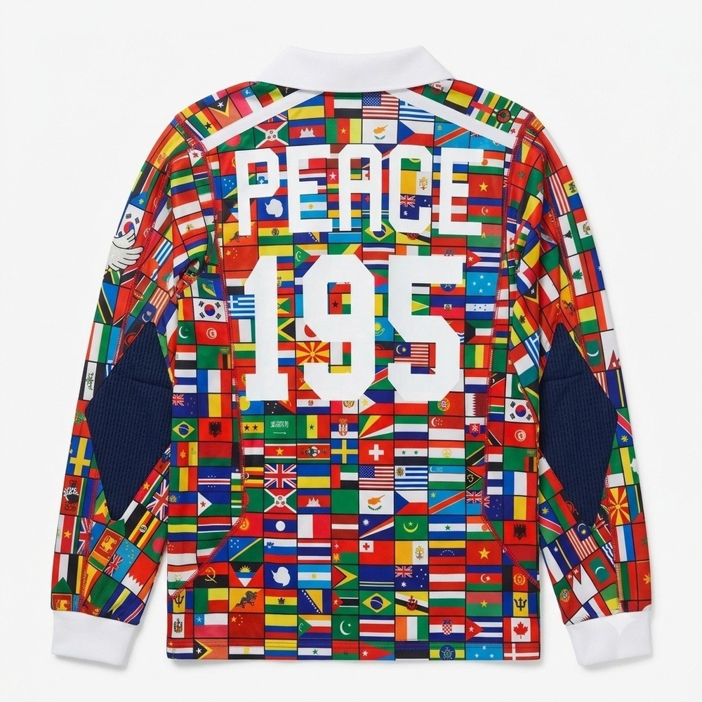 Umbro x Akomplice Rugby Jersey Mens Medium Soccer World Cup Peace 195 Flag Print - Picture 2 of 11
